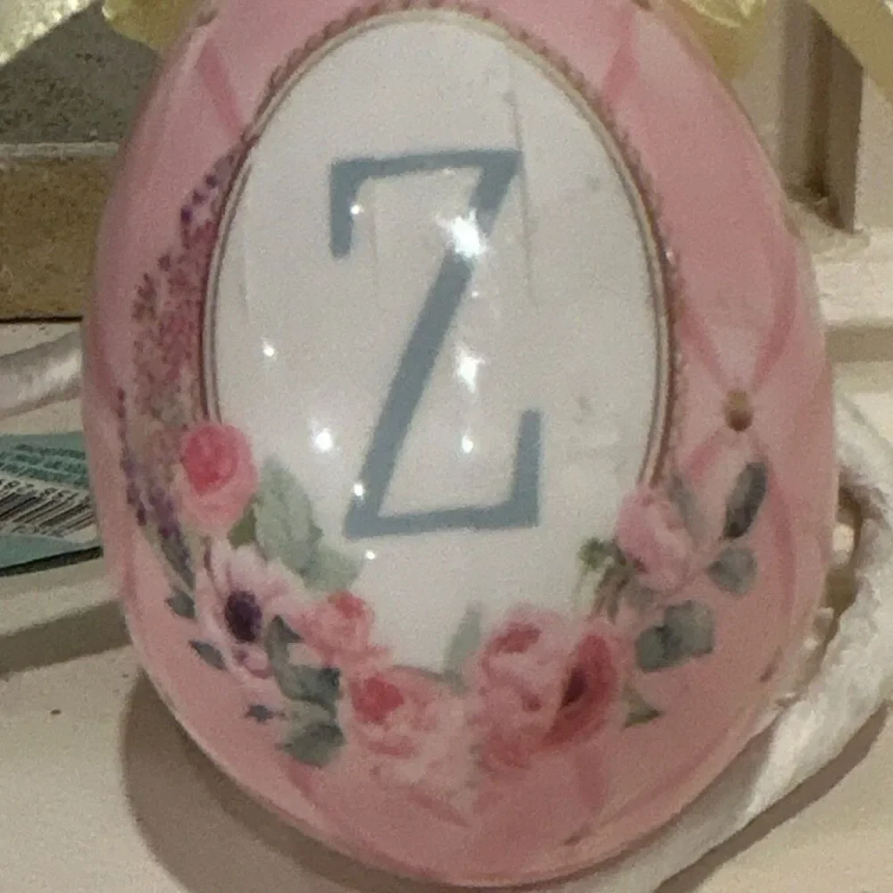 Ashland Egg Ornament Pink White Gold Easter Monogram Z